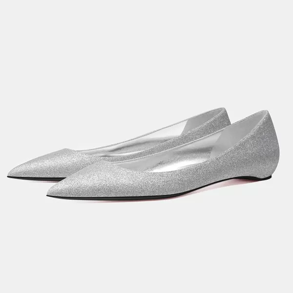 imageFSJ Women Formal Work Flats Closed Pointed Toe Shiny Leather Comfortable SlipOn Heelless Soft Casual Flats Elegant Walking Dress Shoes Size 416 USGlitter
