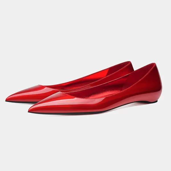 imageFSJ Women Formal Work Flats Closed Pointed Toe Shiny Leather Comfortable SlipOn Heelless Soft Casual Flats Elegant Walking Dress Shoes Size 416 USRed Mirror