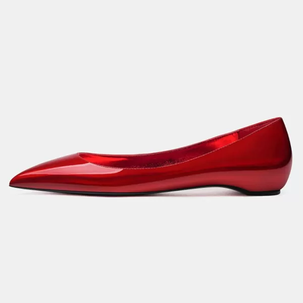 imageFSJ Women Formal Work Flats Closed Pointed Toe Shiny Leather Comfortable SlipOn Heelless Soft Casual Flats Elegant Walking Dress Shoes Size 416 USRed Mirror
