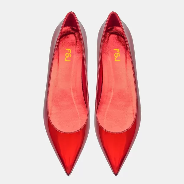 imageFSJ Women Formal Work Flats Closed Pointed Toe Shiny Leather Comfortable SlipOn Heelless Soft Casual Flats Elegant Walking Dress Shoes Size 416 USRed Mirror
