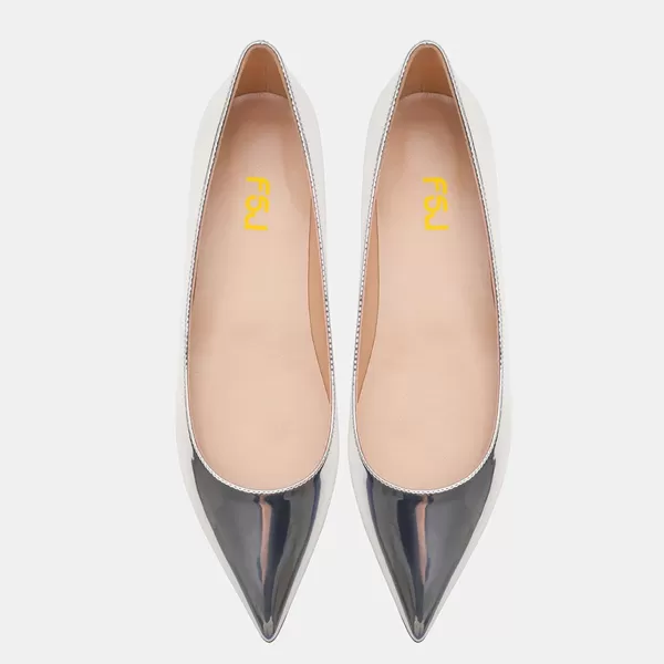 imageFSJ Women Formal Work Flats Closed Pointed Toe Shiny Leather Comfortable SlipOn Heelless Soft Casual Flats Elegant Walking Dress Shoes Size 416 USSilver