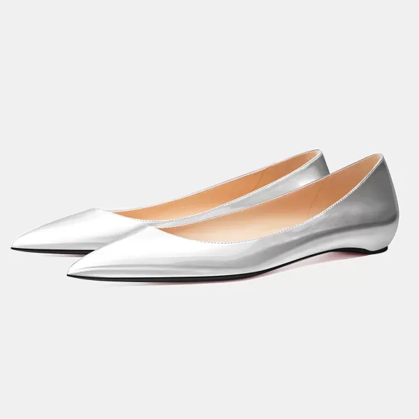 imageFSJ Women Formal Work Flats Closed Pointed Toe Shiny Leather Comfortable SlipOn Heelless Soft Casual Flats Elegant Walking Dress Shoes Size 416 USSilver