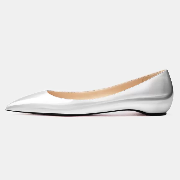 imageFSJ Women Formal Work Flats Closed Pointed Toe Shiny Leather Comfortable SlipOn Heelless Soft Casual Flats Elegant Walking Dress Shoes Size 416 USSilver