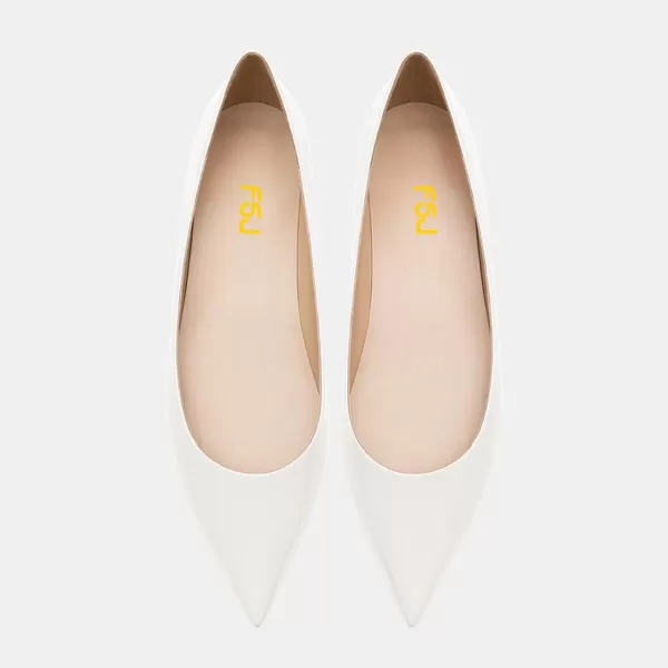 imageFSJ Women Formal Work Flats Closed Pointed Toe Shiny Leather Comfortable SlipOn Heelless Soft Casual Flats Elegant Walking Dress Shoes Size 416 USWhite