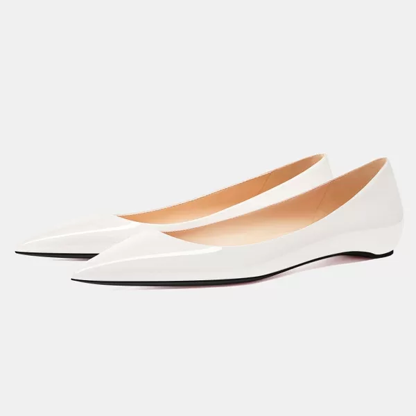 imageFSJ Women Formal Work Flats Closed Pointed Toe Shiny Leather Comfortable SlipOn Heelless Soft Casual Flats Elegant Walking Dress Shoes Size 416 USWhite