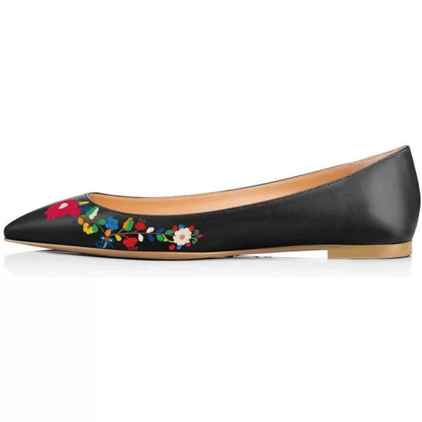 imageFSJ Women Fresh Floral Printed Flat Pumps Pointed Toe Slip On Party Dress Shoe for Comfort 415 USBlack Flower