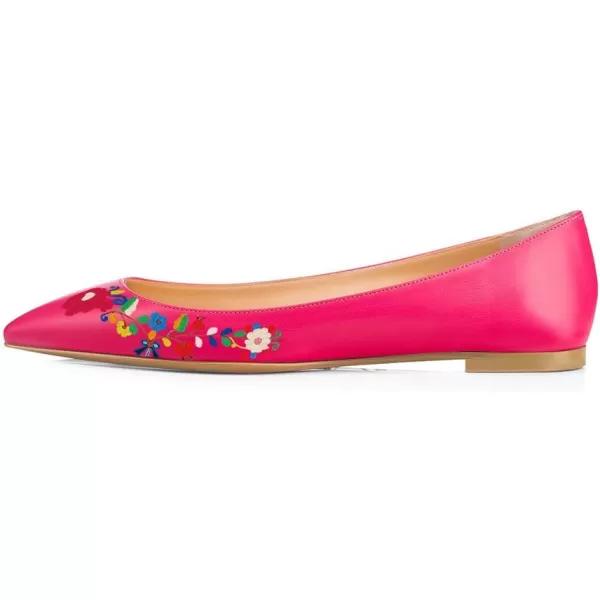 imageFSJ Women Fresh Floral Printed Flat Pumps Pointed Toe Slip On Party Dress Shoe for Comfort 415 USHot Pink Flower