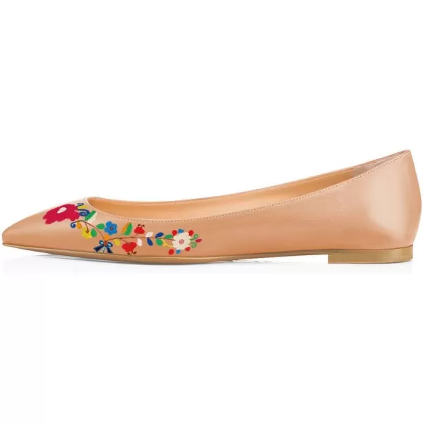 imageFSJ Women Fresh Floral Printed Flat Pumps Pointed Toe Slip On Party Dress Shoe for Comfort 415 USNude Flower