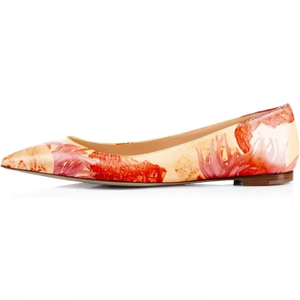 imageFSJ Women Fresh Floral Printed Flat Pumps Pointed Toe Slip On Party Dress Shoe for Comfort 415 USOrange Flower