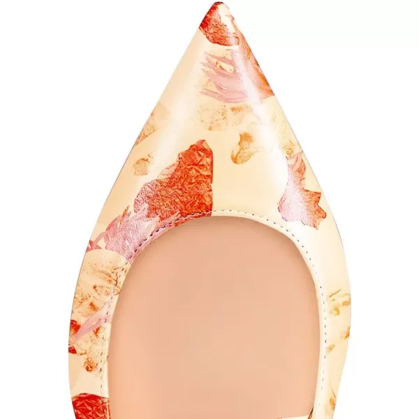 imageFSJ Women Fresh Floral Printed Flat Pumps Pointed Toe Slip On Party Dress Shoe for Comfort 415 USOrange Flower
