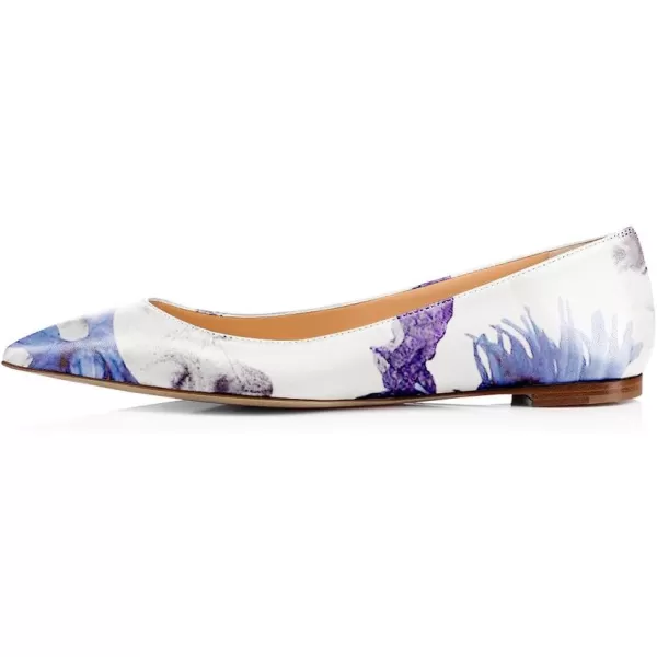 imageFSJ Women Fresh Floral Printed Flat Pumps Pointed Toe Slip On Party Dress Shoe for Comfort 415 USPurple Flower