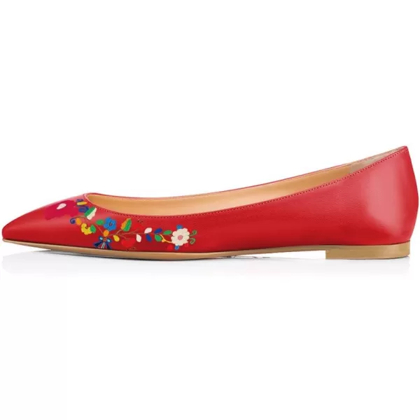 imageFSJ Women Fresh Floral Printed Flat Pumps Pointed Toe Slip On Party Dress Shoe for Comfort 415 USRed Flower