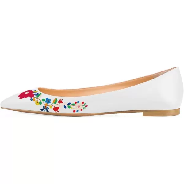 imageFSJ Women Fresh Floral Printed Flat Pumps Pointed Toe Slip On Party Dress Shoe for Comfort 415 USWhite Flower