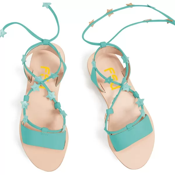 imageFSJ Women Laceup Flat Sandals Tie up Open Toe Cute Star Strappy Ankle Wrap Slingback CrissCross Casual Dress Summer Shoes Size 415 USAquamarine