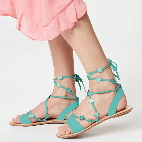 imageFSJ Women Laceup Flat Sandals Tie up Open Toe Cute Star Strappy Ankle Wrap Slingback CrissCross Casual Dress Summer Shoes Size 415 USAquamarine