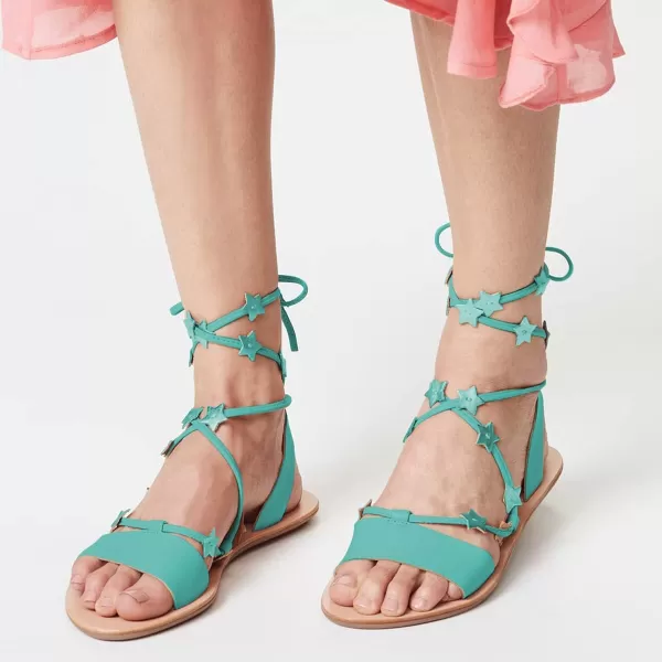 imageFSJ Women Laceup Flat Sandals Tie up Open Toe Cute Star Strappy Ankle Wrap Slingback CrissCross Casual Dress Summer Shoes Size 415 USAquamarine