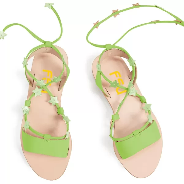 imageFSJ Women Laceup Flat Sandals Tie up Open Toe Cute Star Strappy Ankle Wrap Slingback CrissCross Casual Dress Summer Shoes Size 415 USGreen