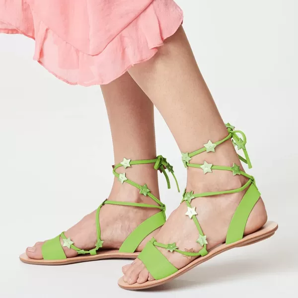 imageFSJ Women Laceup Flat Sandals Tie up Open Toe Cute Star Strappy Ankle Wrap Slingback CrissCross Casual Dress Summer Shoes Size 415 USGreen