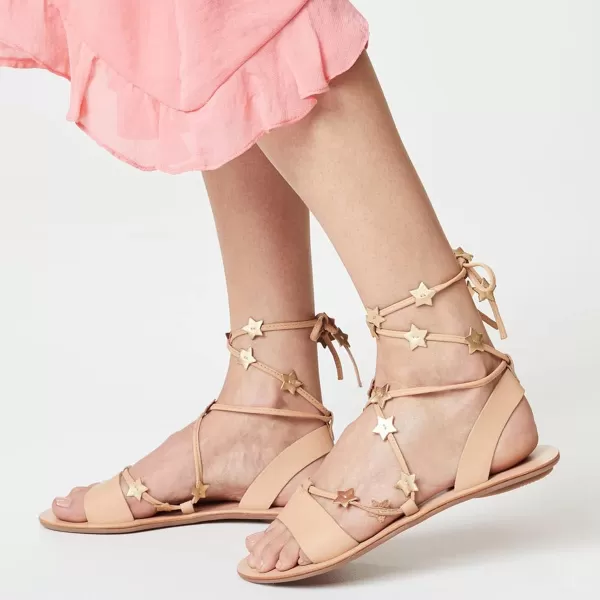 imageFSJ Women Laceup Flat Sandals Tie up Open Toe Cute Star Strappy Ankle Wrap Slingback CrissCross Casual Dress Summer Shoes Size 415 USNude