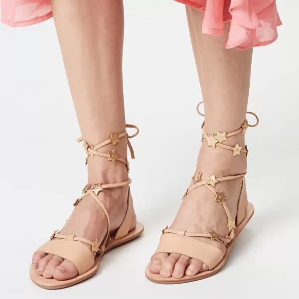 imageFSJ Women Laceup Flat Sandals Tie up Open Toe Cute Star Strappy Ankle Wrap Slingback CrissCross Casual Dress Summer Shoes Size 415 USNude
