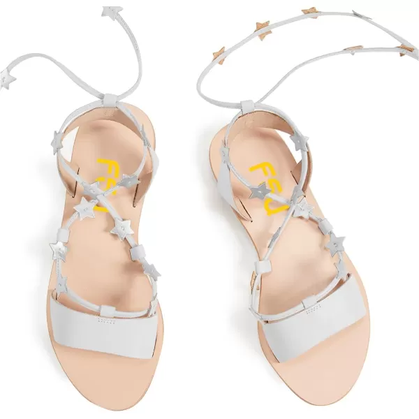 imageFSJ Women Laceup Flat Sandals Tie up Open Toe Cute Star Strappy Ankle Wrap Slingback CrissCross Casual Dress Summer Shoes Size 415 USWhite