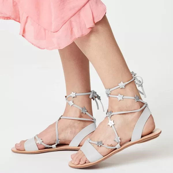 imageFSJ Women Laceup Flat Sandals Tie up Open Toe Cute Star Strappy Ankle Wrap Slingback CrissCross Casual Dress Summer Shoes Size 415 USWhite