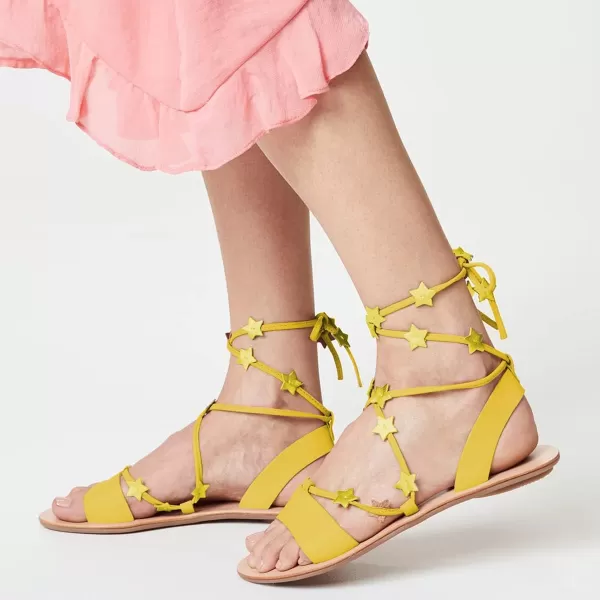 imageFSJ Women Laceup Flat Sandals Tie up Open Toe Cute Star Strappy Ankle Wrap Slingback CrissCross Casual Dress Summer Shoes Size 415 USYellow