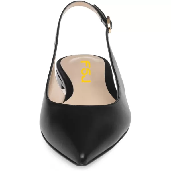 imageFSJ Women Pointed Toe Slingback Flats Pumps Low Heels Faux Leather Dress Pump Comfortable Slip On Wedding Party Shoes Size 415 USBlack