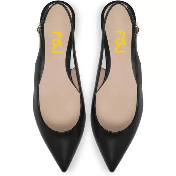 imageFSJ Women Pointed Toe Slingback Flats Pumps Low Heels Faux Leather Dress Pump Comfortable Slip On Wedding Party Shoes Size 415 USBlack