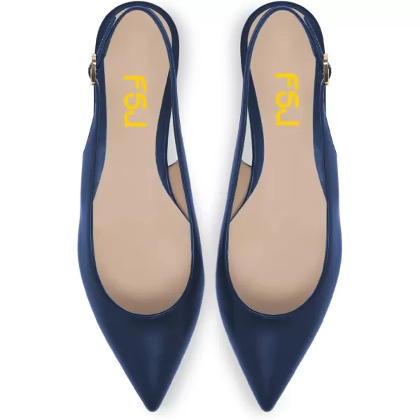 imageFSJ Women Pointed Toe Slingback Flats Pumps Low Heels Faux Leather Dress Pump Comfortable Slip On Wedding Party Shoes Size 415 USBlue