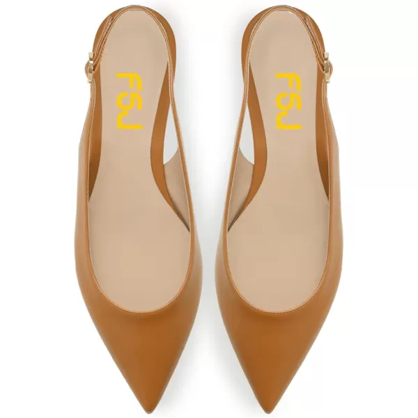 imageFSJ Women Pointed Toe Slingback Flats Pumps Low Heels Faux Leather Dress Pump Comfortable Slip On Wedding Party Shoes Size 415 USBrown