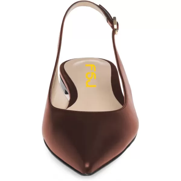 imageFSJ Women Pointed Toe Slingback Flats Pumps Low Heels Faux Leather Dress Pump Comfortable Slip On Wedding Party Shoes Size 415 USDark Brown