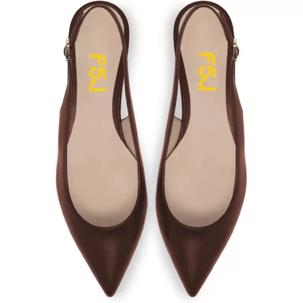 imageFSJ Women Pointed Toe Slingback Flats Pumps Low Heels Faux Leather Dress Pump Comfortable Slip On Wedding Party Shoes Size 415 USDark Brown