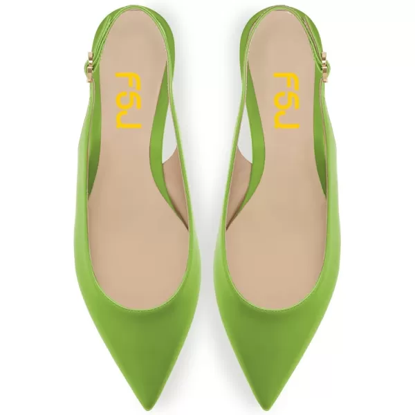 imageFSJ Women Pointed Toe Slingback Flats Pumps Low Heels Faux Leather Dress Pump Comfortable Slip On Wedding Party Shoes Size 415 USGreen
