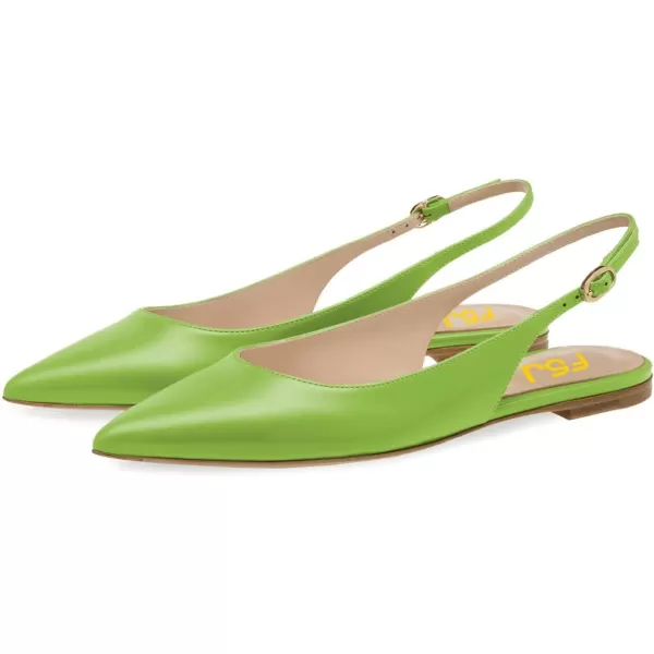 imageFSJ Women Pointed Toe Slingback Flats Pumps Low Heels Faux Leather Dress Pump Comfortable Slip On Wedding Party Shoes Size 415 USGreen