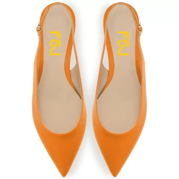 imageFSJ Women Pointed Toe Slingback Flats Pumps Low Heels Faux Leather Dress Pump Comfortable Slip On Wedding Party Shoes Size 415 USOrange