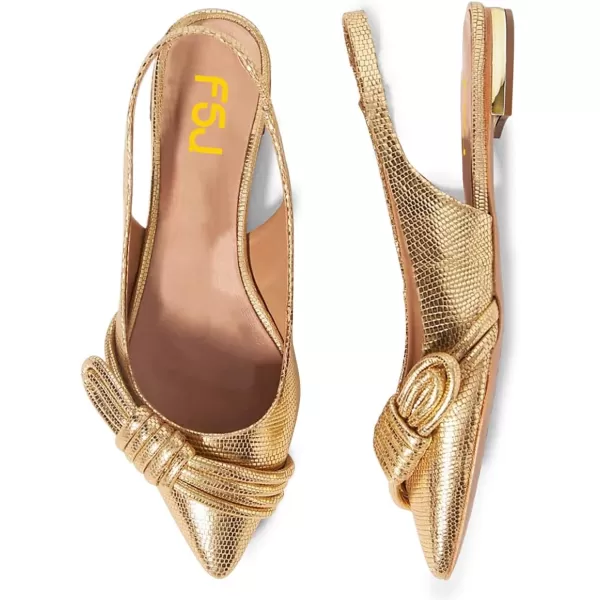 imageFSJ Women Stylish Pointed Toe Low Heel Flats Slip On Slingback Casual Summer Walking Daily Office Ladies Shoes Size 415 USGold
