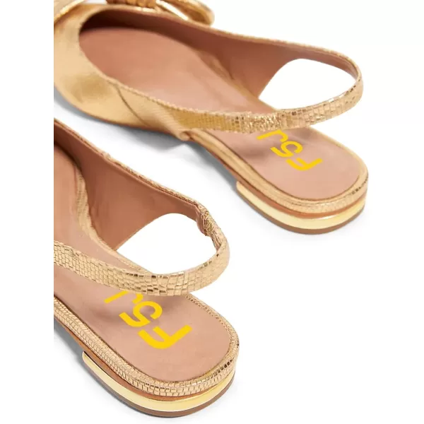 imageFSJ Women Stylish Pointed Toe Low Heel Flats Slip On Slingback Casual Summer Walking Daily Office Ladies Shoes Size 415 USGold