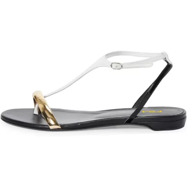 imageFSJ Women Thong Flat Sandals Casual T Strap Adjustable Ankle Buckle Strap Dress Sandals Comfort Summer Outfit Shoes Size 416 USGold White