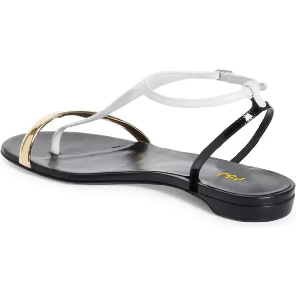 imageFSJ Women Thong Flat Sandals Casual T Strap Adjustable Ankle Buckle Strap Dress Sandals Comfort Summer Outfit Shoes Size 416 USGold White