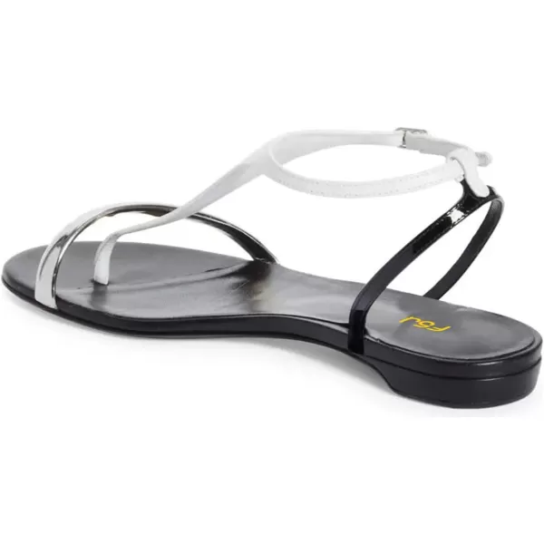 imageFSJ Women Thong Flat Sandals Casual T Strap Adjustable Ankle Buckle Strap Dress Sandals Comfort Summer Outfit Shoes Size 416 USSilver White