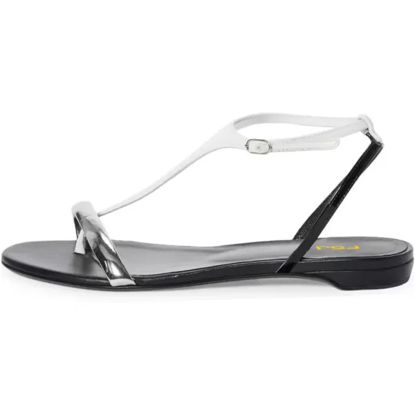 imageFSJ Women Thong Flat Sandals Casual T Strap Adjustable Ankle Buckle Strap Dress Sandals Comfort Summer Outfit Shoes Size 416 USSilver White