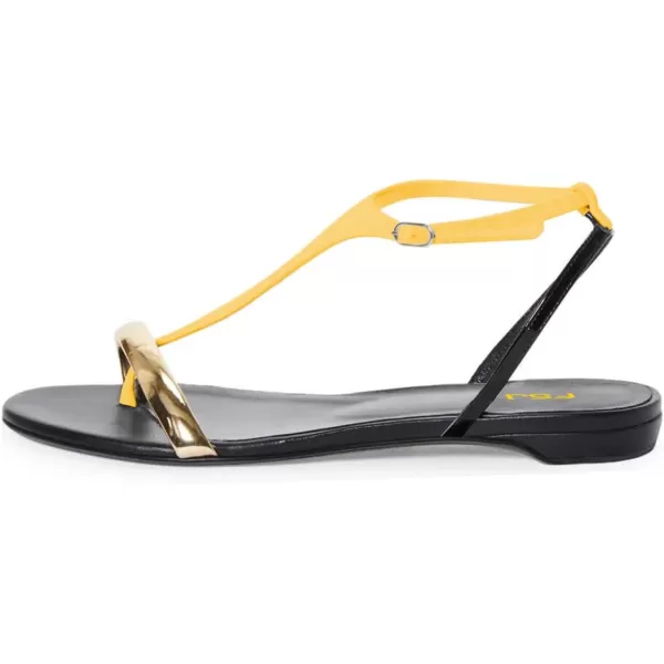 imageFSJ Women Thong Flat Sandals Casual T Strap Adjustable Ankle Buckle Strap Dress Sandals Comfort Summer Outfit Shoes Size 416 USYellow
