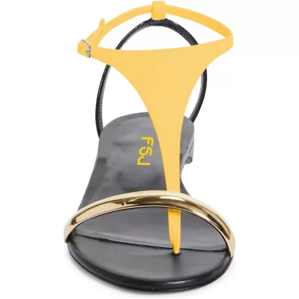 imageFSJ Women Thong Flat Sandals Casual T Strap Adjustable Ankle Buckle Strap Dress Sandals Comfort Summer Outfit Shoes Size 416 USYellow