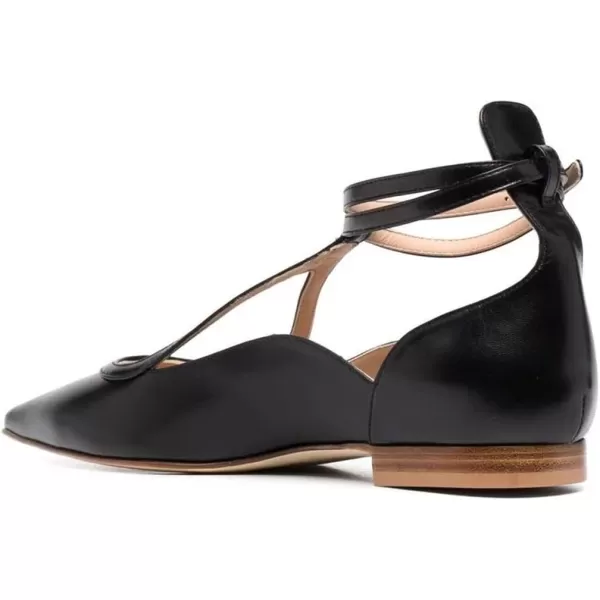 imageFSJ Womens Comfortable Chunky Low Heel Flat Cross Ankle Strap Buckle Classic Pointed Toe Retro TStrip Walking Dress Ladies Shoes Size 415 USBlack