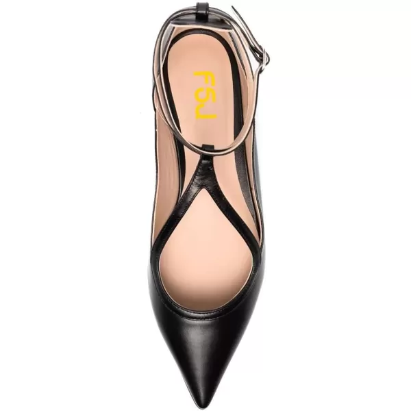 imageFSJ Womens Comfortable Chunky Low Heel Flat Cross Ankle Strap Buckle Classic Pointed Toe Retro TStrip Walking Dress Ladies Shoes Size 415 USBlack