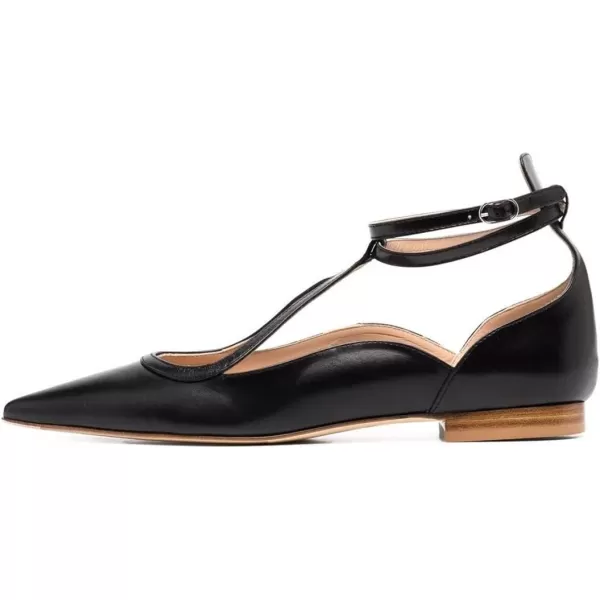 imageFSJ Womens Comfortable Chunky Low Heel Flat Cross Ankle Strap Buckle Classic Pointed Toe Retro TStrip Walking Dress Ladies Shoes Size 415 USBlack