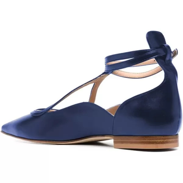 imageFSJ Womens Comfortable Chunky Low Heel Flat Cross Ankle Strap Buckle Classic Pointed Toe Retro TStrip Walking Dress Ladies Shoes Size 415 USBlue