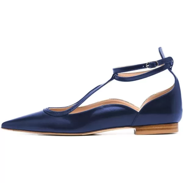 imageFSJ Womens Comfortable Chunky Low Heel Flat Cross Ankle Strap Buckle Classic Pointed Toe Retro TStrip Walking Dress Ladies Shoes Size 415 USBlue