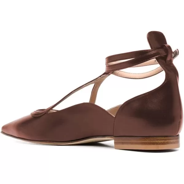 imageFSJ Womens Comfortable Chunky Low Heel Flat Cross Ankle Strap Buckle Classic Pointed Toe Retro TStrip Walking Dress Ladies Shoes Size 415 USBrown